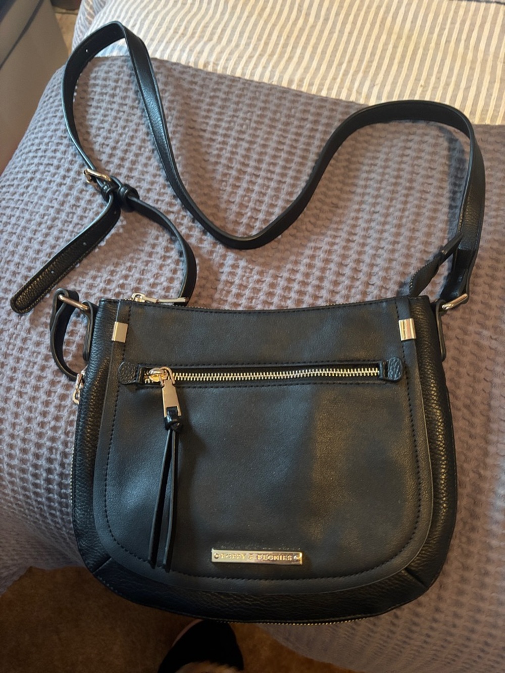 Black Crossbody Shoulder Bag with Gold Hardware - Poppy & Peonies